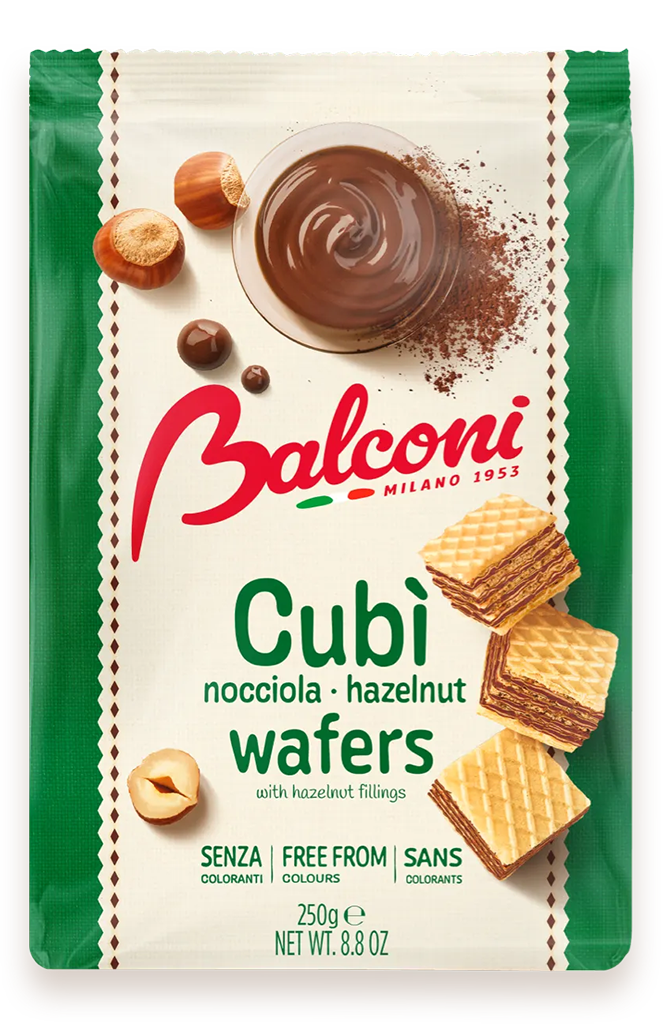 BALCONI Cubi Hazelnut Wafer/Napolitanke Kocke sa Lesnikom250g