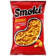 A bag of Smoki Original Fresh Baked Peanuts on a plain white background. The packaging is bright red with the brand name 'Smoki' in large white letters with a black outline, and a clear window showing the golden-brown peanuts inside.